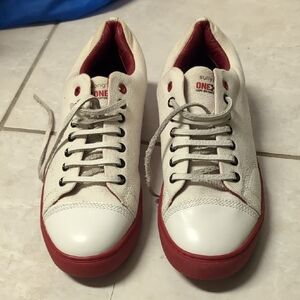 Sully Wong White and Red Canvas Sneakers